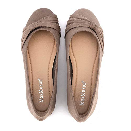 MaxMuxun Ballet con Lazo Taupe Diaria Cómoda para Trabajo Punta Redonda Mujer Talla 39 EU