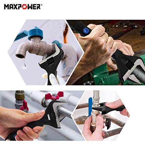 MAXPOWER Llave Ajustable, 2 Piezas Corto Vástago Gran Apertura Llave Inglesa Ajustable Para Baño, Desmontaje Tuerca Tubo, 150mm-250mm en una Bolsa. MAXPOWER Llave Ajustable, 2 Piezas Corto Vástago Gran Apertura Llave Inglesa Ajustable Para Baño, Desmontaje Tuerca Tubo, 150mm-250mm en una Bolsa.
