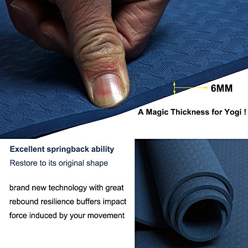 MAXYOGA® Esterilla para Yoga Pilates Gimnasia de Material ecológico TPE. Yoga Mats Esterilla Antideslizante y Ligero de 6mm de Grosor, tamaño 183cm x 61cm. - Azul Solo