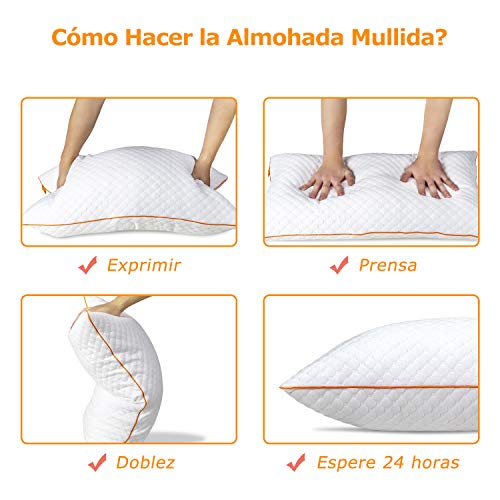 Maxzzz Pack de 2 Almohadas 42x70cm para Dormir Almohadas Fibra de Bambú Hipoalergénicas y Antiácaros Almohada de Hotel Dormoir de Lado Boca Abajo y Boca Arriba con Funda Lavable