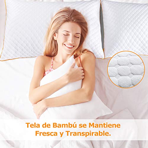 Maxzzz Pack de 2 Almohadas 42x70cm para Dormir Almohadas Fibra de Bambú Hipoalergénicas y Antiácaros Almohada de Hotel Dormoir de Lado Boca Abajo y Boca Arriba con Funda Lavable