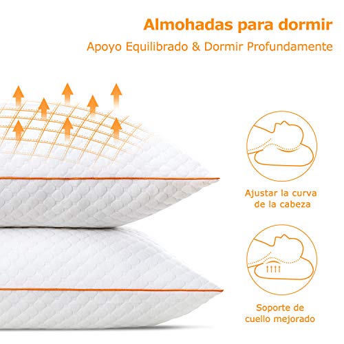 Maxzzz Pack de 2 Almohadas 50x75cm para Dormir Almohadas Fibra de Bambú Hipoalergénicas y Antiácaros Almohada de Hotel Dormoir de Lado Boca Abajo y Boca Arriba con Funda Lavable