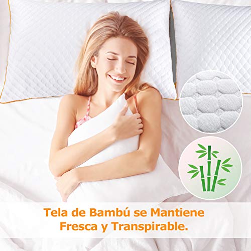 Maxzzz Pack de 2 Almohadas 50x75cm para Dormir Almohadas Fibra de Bambú Hipoalergénicas y Antiácaros Almohada de Hotel Dormoir de Lado Boca Abajo y Boca Arriba con Funda Lavable