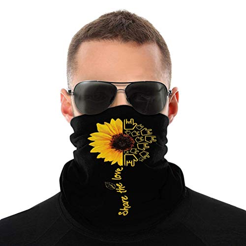 MAY-XCustom Neck Warmer,Lenguaje De Señas - ASL - Girasol Americano - Calentador De Cuello Share The Love, Protectores Faciales Ligeros para Escalada, Senderismo,25x50cm