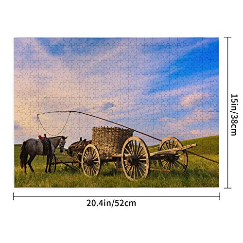 MAYUES Rompecabezas Puzzle 500 Piezas Los Caballos y el Carro de Caballos en pastizales de Mongolia Inteligencia Jigsaw Puzzles para Adultos Niños Juegos