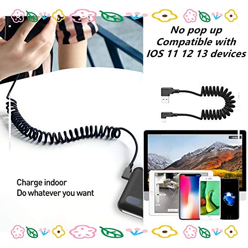 Mcdodo 90 grados LED Cable USB elástico en Espiral Cable ángulo recto retráctil de sincronización de Datos Cable de Carga y Carga,Car charger cable,para phone 11 pro X XR 8 7 Estirable a 1.8M Negro