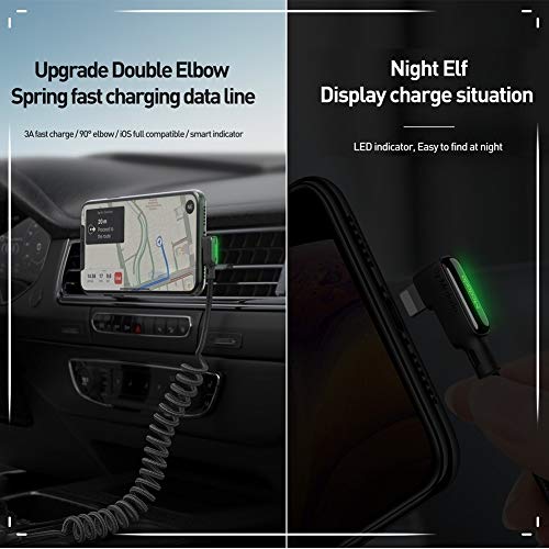 Mcdodo 90 grados LED Cable USB elástico en Espiral Cable ángulo recto retráctil de sincronización de Datos Cable de Carga y Carga,Car charger cable,para phone 11 pro X XR 8 7 Estirable a 1.8M Negro Mcdodo 90 grados LED Cable USB elástico en Espiral Cable ángulo recto retráctil de sincronización de Datos Cable de Carga y Carga,Car charger cable,para phone 11 pro X XR 8 7 Estirable a 1.8M Negro