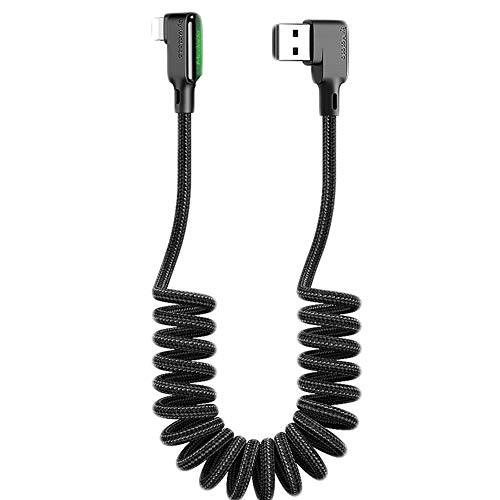 Mcdodo 90 grados LED Cable USB elástico en Espiral Cable ángulo recto retráctil de sincronización de Datos Cable de Carga y Carga,Car charger cable,para phone 11 pro X XR 8 7 Estirable a 1.8M Negro Mcdodo 90 grados LED Cable USB elástico en Espiral Cable ángulo recto retráctil de sincronización de Datos Cable de Carga y Carga,Car charger cable,para phone 11 pro X XR 8 7 Estirable a 1.8M Negro
