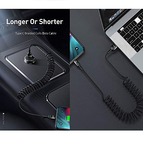 mcdodo Cable elástico en espiral USB C cable retráctil tipo C cable de carga de sincronización de datos QC 4.0 cable de carga en espiral para S10 S9 S8 HUAWEI P30 P20 extensible hasta 1,8 m (negro)