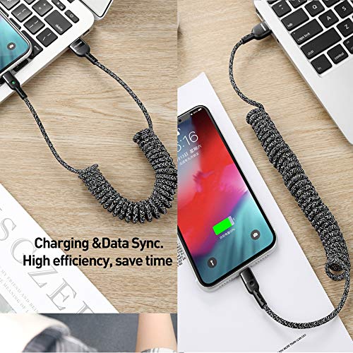 mcdodo Cable elástico en espiral USB C cable retráctil tipo C cable de carga de sincronización de datos QC 4.0 cable de carga en espiral para S10 S9 S8 HUAWEI P30 P20 extensible hasta 1,8 m (negro)