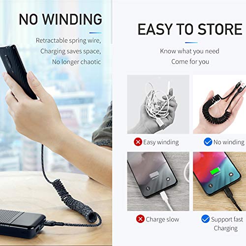 mcdodo Cable elástico en espiral USB C cable retráctil tipo C cable de carga de sincronización de datos QC 4.0 cable de carga en espiral para S10 S9 S8 HUAWEI P30 P20 extensible hasta 1,8 m (negro)