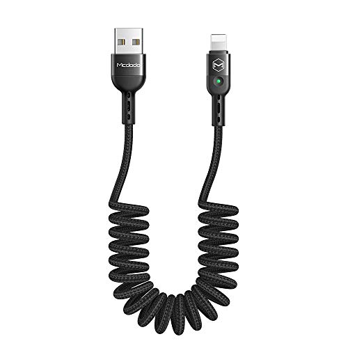 Mcdodo Cable USB elástico en Espiral Cable retráctil de sincronización de Datos Cable de Carga y Carga para Phone 11 Pro MAX XR 8 7 Estirable a 5.9 pies Negro