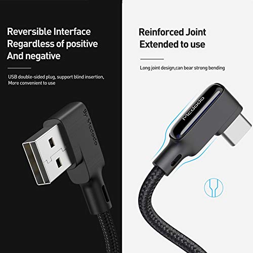 Mcdodo LED 90 grados Cable elástico USB C en Espiral, ángulo recto Cable retráctil Tipo C de Datos Cable de Carga QC 4.0 Cable de Carga en Espiral,para S10 S9 S8 Huawei P30 P20-elástico a 1.8m Negro