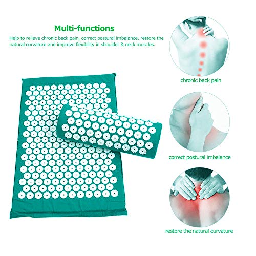 McNory Esterilla Acupresión Kit de Masaje con Cojín y Estera de Masaje de Acupuntura Para El Dolor De Espalda y Cuello Dolor Ciático,Insomnio,Alivio Muscular