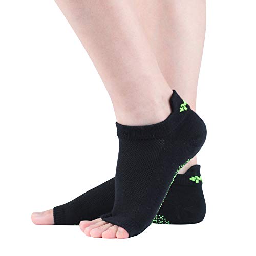 +MD 2 pares de calcetines de yoga para mujeres Calcetines de yoga antideslizantes sin dedos con mangos para pilates, ballet 1Black1GreyEU39-42