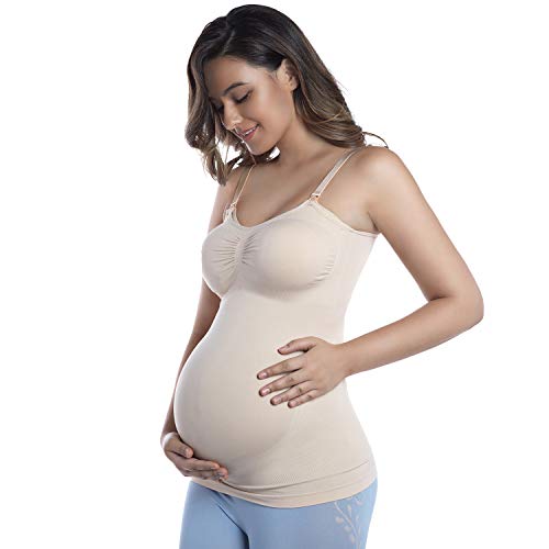 +MD Camiseta sin Mangas con Soporte para el Vientre de Maternidad, Fajas sin Costuras para el Embarazo, Camisetas de enfermería con Sujetador Incorporado para amamantar