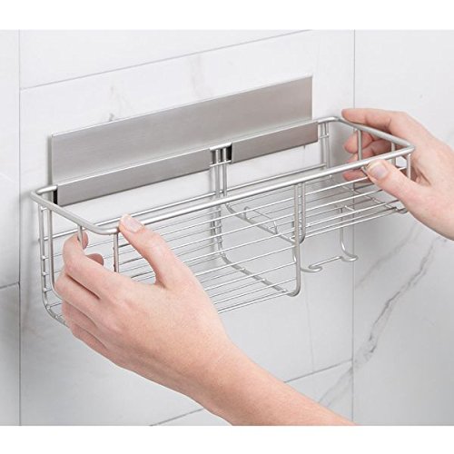 mDesign Cesta para Ducha – Práctica estantería de baño sin Tornillos – Ideal Organizador de baño en Aluminio para Sus artículos de Ducha con un Toque en níquel Cepillado