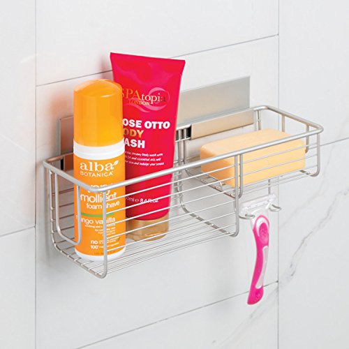 mDesign Cesta para Ducha – Práctica estantería de baño sin Tornillos – Ideal Organizador de baño en Aluminio para Sus artículos de Ducha con un Toque en níquel Cepillado