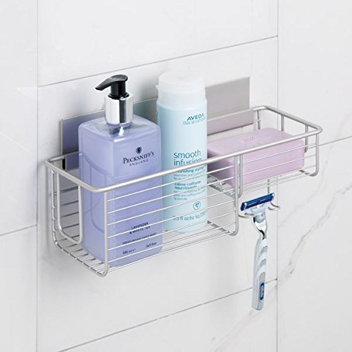 mDesign Cesta para Ducha – Práctica estantería de baño sin Tornillos – Ideal Organizador de baño en Aluminio para Sus artículos de Ducha con un Toque en níquel Cepillado