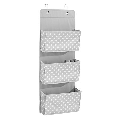 mDesign Colgador de armario con 3 bolsillos – Organizador de accesorios, zapatos y ropa – Organizador para colgar en el armario o puerta – gris/blanco