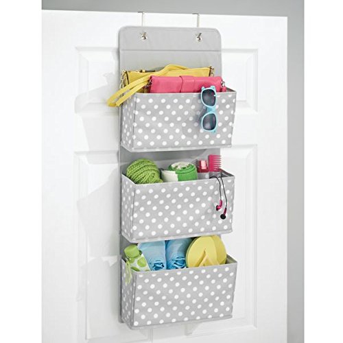 mDesign Colgador de armario con 3 bolsillos – Organizador de accesorios, zapatos y ropa – Organizador para colgar en el armario o puerta – gris/blanco mDesign Colgador de armario con 3 bolsillos – Organizador de accesorios, zapatos y ropa – Organizador para colgar en el armario o puerta – gris/blanco