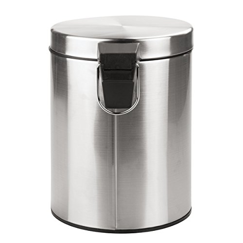 mDesign Cubo de basura con tapa y pedal – Moderna papelera de baño de acero resistente con recipiente interior extraíble – Capacidad: 5 litros – plateado con acabado satinado mDesign Cubo de basura con tapa y pedal – Moderna papelera de baño de acero resistente con recipiente interior extraíble – Capacidad: 5 litros – plateado con acabado satinado