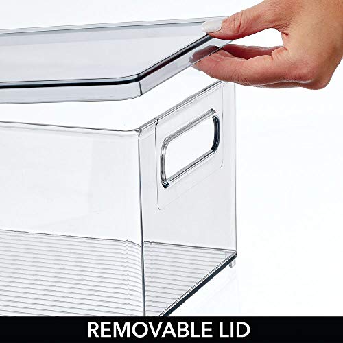 mDesign Juego de 4 Cajas organizadoras de plástico para Nevera – Recipiente para Guardar Alimentos con Tapa – Organizador para Nevera, Cocina y despensa Apto para Alimentos – Transparente/Gris mDesign Juego de 4 Cajas organizadoras de plástico para Nevera – Recipiente para Guardar Alimentos con Tapa – Organizador para Nevera, Cocina y despensa Apto para Alimentos – Transparente/Gris