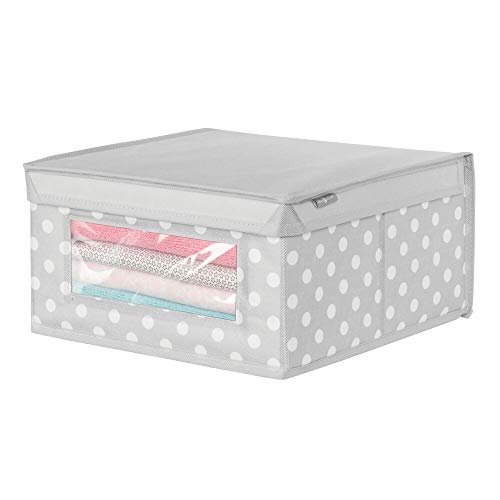 mDesign Juego de 6 cajas organizadoras de tela – Caja de almacenaje apilable para ordenar armarios, zapatos o ropa – Organizador de armarios con tapa y ventanilla – gris claro/blanco