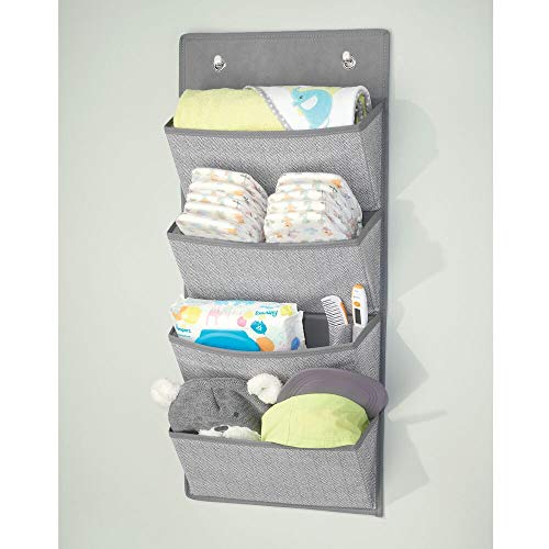 mDesign Organizador colgante con 4 bolsillos grandes – Sistema de almacenamiento para habitación infantil – Estantes colgantes para zapatos, accesorios y ropa – gris