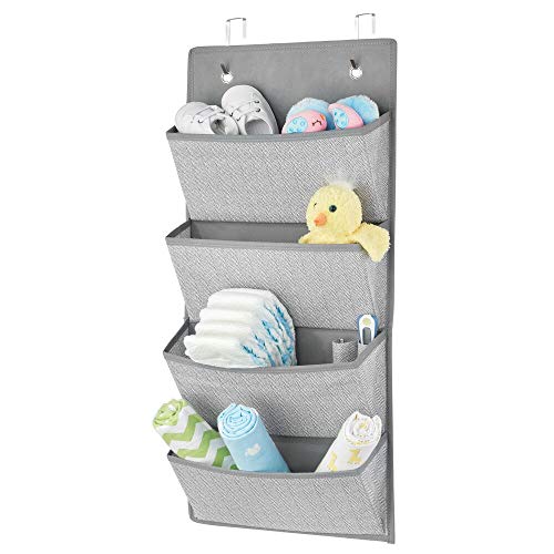 mDesign Organizador colgante con 4 bolsillos grandes – Sistema de almacenamiento para habitación infantil – Estantes colgantes para zapatos, accesorios y ropa – gris