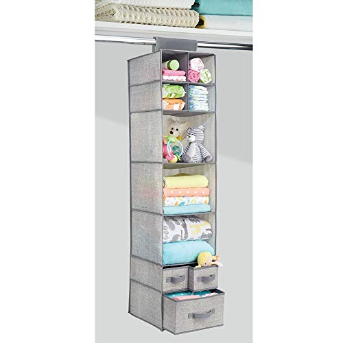 mDesign Organizador de tela con 7 estantes y 3 cajones – Armario de tela para ropa de bebé y otros accesorios – Estantería colgante para artículos de bebés y juguetes – gris mDesign Organizador de tela con 7 estantes y 3 cajones – Armario de tela para ropa de bebé y otros accesorios – Estantería colgante para artículos de bebés y juguetes – gris