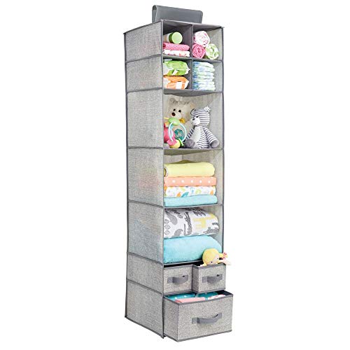 mDesign Organizador de tela con 7 estantes y 3 cajones – Armario de tela para ropa de bebé y otros accesorios – Estantería colgante para artículos de bebés y juguetes – gris mDesign Organizador de tela con 7 estantes y 3 cajones – Armario de tela para ropa de bebé y otros accesorios – Estantería colgante para artículos de bebés y juguetes – gris