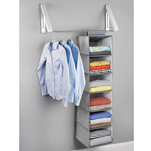 mDesign Organizador de tela para colgar en la barra del armario – Estantería colgante para guardar ropa y accesorios – Práctico armario de tela con 6 estantes ideal como organizador de ropa – gris