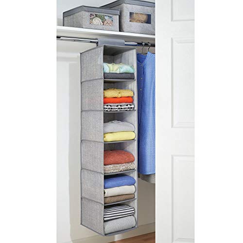 mDesign Organizador de tela para colgar en la barra del armario – Estantería colgante para guardar ropa y accesorios – Práctico armario de tela con 6 estantes ideal como organizador de ropa – gris mDesign Organizador de tela para colgar en la barra del armario – Estantería colgante para guardar ropa y accesorios – Práctico armario de tela con 6 estantes ideal como organizador de ropa – gris