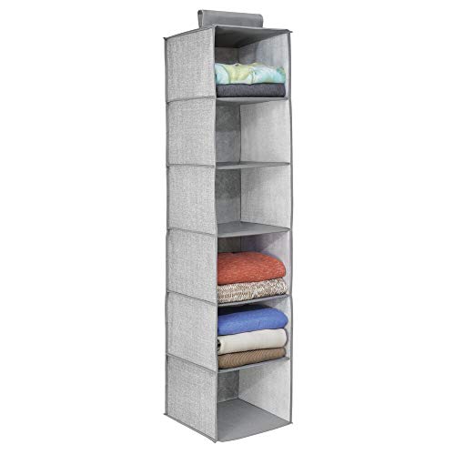 mDesign Organizador de tela para colgar en la barra del armario – Estantería colgante para guardar ropa y accesorios – Práctico armario de tela con 6 estantes ideal como organizador de ropa – gris mDesign Organizador de tela para colgar en la barra del armario – Estantería colgante para guardar ropa y accesorios – Práctico armario de tela con 6 estantes ideal como organizador de ropa – gris
