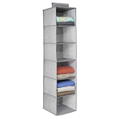 mDesign Organizador de tela para colgar en la barra del armario – Estantería colgante para guardar ropa y accesorios – Práctico armario de tela con 6 estantes ideal como organizador de ropa – gris