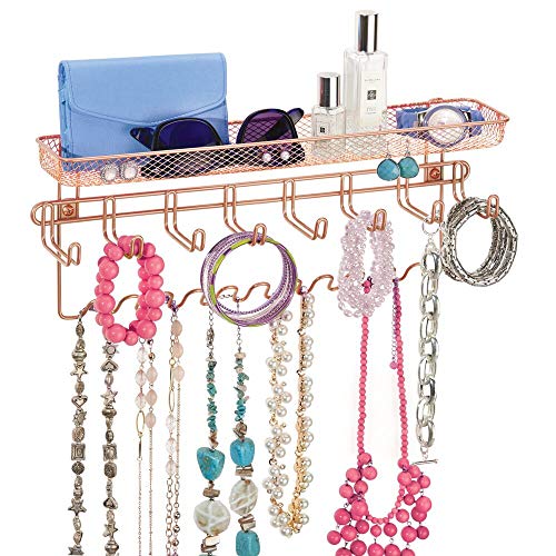 mDesign - Organizador para accesorios, de pared; guarda alhajas, collares, aros, pulseras, relojes pulsera - Oro Rosado mDesign - Organizador para accesorios, de pared; guarda alhajas, collares, aros, pulseras, relojes pulsera - Oro Rosado