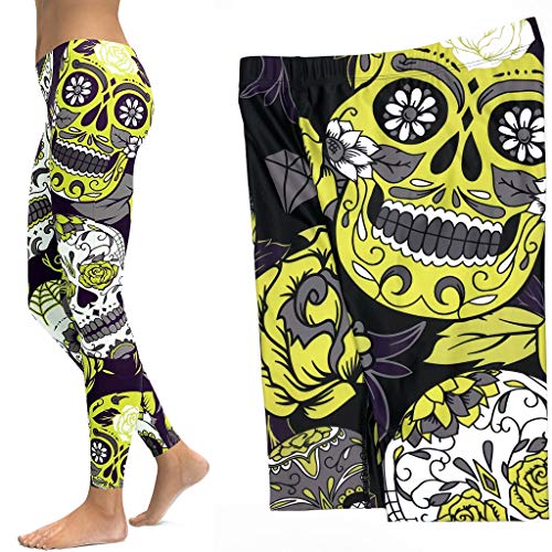 Mdsfe Leggings Estampados con Estampado de Calaveras Pantalones de Yoga Pantalones Deportivos para Damas Fitness Running Flexiones Ropa de Gimnasia Leggings elásticos Delgados - 5012SK40, S