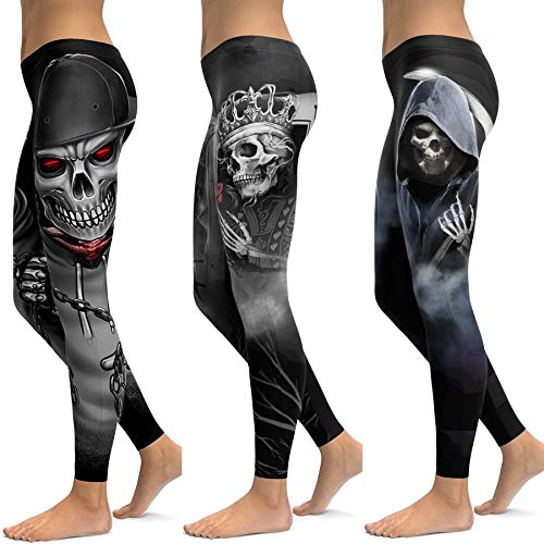 Mdsfe Leggings Estampados con Estampado de Calaveras Pantalones de Yoga Pantalones Deportivos para Damas Fitness Running Flexiones Ropa de Gimnasia Leggings elásticos Delgados - 5012SK40, S