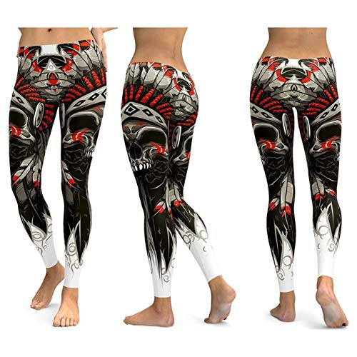 Mdsfe Leggings Estampados con Estampado de Calaveras Pantalones de Yoga Pantalones Deportivos para Damas Fitness Running Flexiones Ropa de Gimnasia Leggings elásticos Delgados - 5012SK40, S