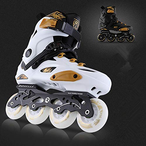 ME-Rollerns Patines de Ruedas Estudiantes universitarios Principiantes Patines de Ruedas en línea Zapatos de Lujo para Adultos Patines de Ruedas Patines White Gold 38