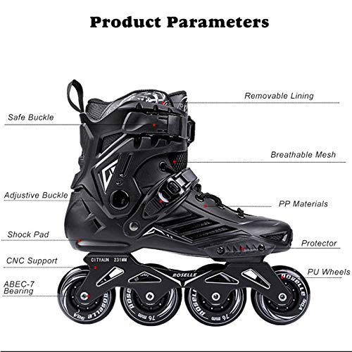 ME-Rollerns Patines de Velocidad en línea, Zapatos, Patines de Hockey, Zapatillas, Patines, Patines para Adultos, Patines en línea RS6-Black 39