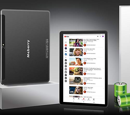 MEBERRY Tablet 10 Pulgadas Android 9.0 Pie Ultrar-Rápido Tablets 4GB RAM+64GB ROM - Certificación Google gsm - Dual SIM &Dual Cámara,8000mAh ,WI-FI,Bluetooth,GPS,Teclado&Ratón - Gris