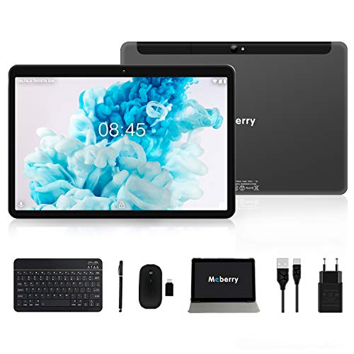MEBERRY Tablet 10 Pulgadas Android 9.0 Pie Ultrar-Rápido Tablets 4GB RAM+64GB ROM - Certificación Google gsm - Dual SIM &Dual Cámara,8000mAh ,WI-FI,Bluetooth,GPS,Teclado&Ratón - Gris