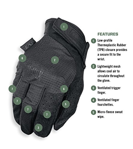 Mechanix Wear Guantes Specialty Vent Covert (Pequeña, Negro Entero) ventilados de Tiro Deportivo, Small