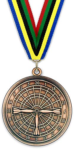 Medalla de Metal Personalizable - Dardos - Color Bronce - 6,4cm - Cinta Incluida - Colores de Cinta - Olímpica