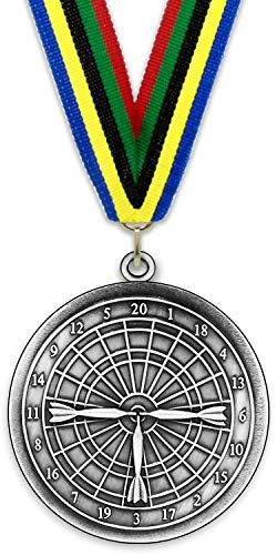 Medalla de Metal Personalizable - Dardos - Color Plata - 6,4cm - Cinta Incluida - Colores de Cinta - Olímpica