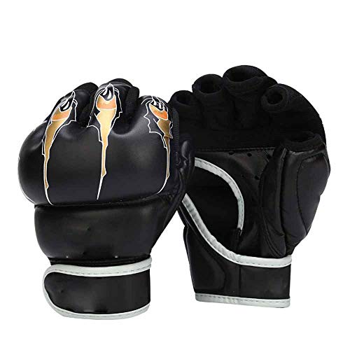 Medio Dedo Guantes De Boxeo para Adultos, Utilizando Material De PU Garra Hombres Y Mujeres Adultos Serie De Sacos De Arena Guantes De Entrenamiento De Combate De Lucha Profesional (7Oz),Negro