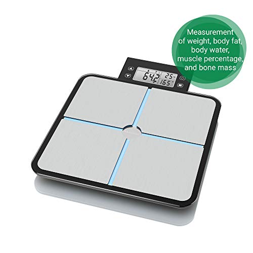 Medisana BS 460 báscula analítica digital 180 kg, báscula personal para medir la grasa corporal, el agua corporal, la masa muscular, el peso de los huesos y la grasa corporal con pantalla LCD