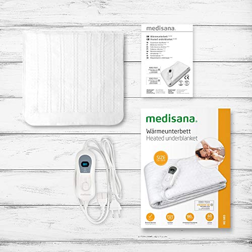 Medisana HU 665 - Calienta camas eléctrico, desconexión automática, protección contra sobrecalentamiento, 3 ajustes de temperatura, lavable, adecuado para todos los colchones estándar, 150 x 80 cm